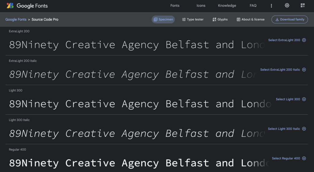 Source Code Pro - 23 Best Google Fonts in 2023 for Branding and Web (Plus How to Use Them) - 89Ninety Creative Agency Belfast and London