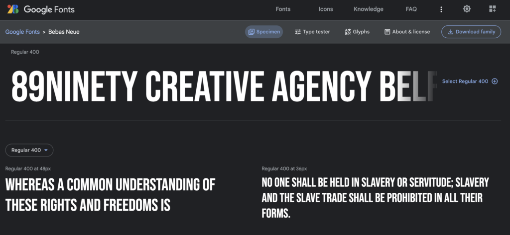 Bebas Neue - 23 Best Google Fonts in 2023 for Branding and Web (Plus How to Use Them) - 89Ninety Creative Agency Belfast and London